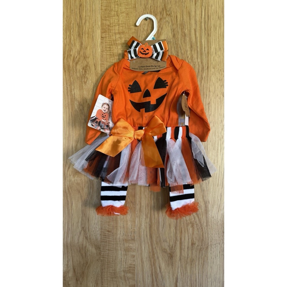 Baby Essentials Halloween Pumpkin Tutu 4 Piece Outfit Size 6 Months NWT